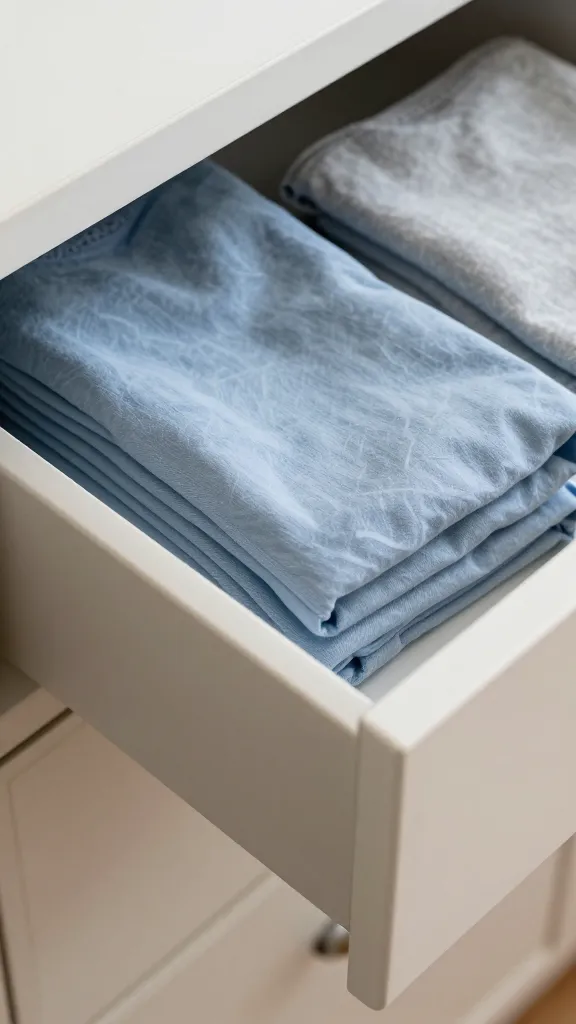 Closeup of a single tidy drawer with neatly folded contents visible