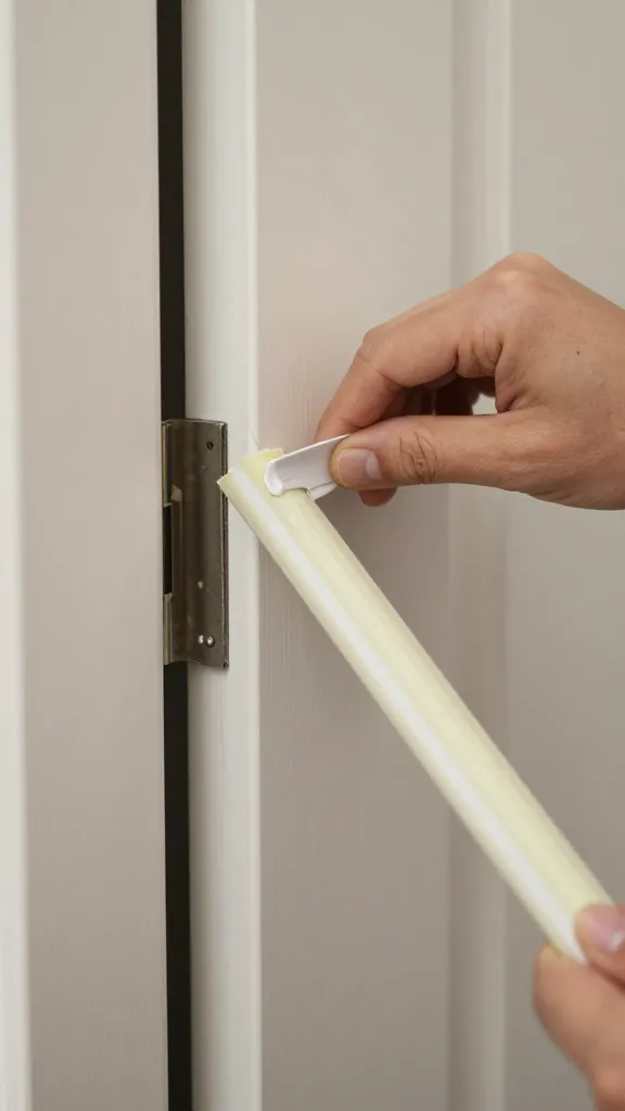 Focused shot of weatherstripping being applied to a door