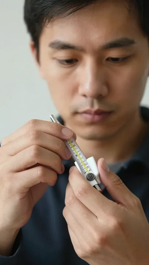 Tight portrait of a person measuring insulation with a thermometer